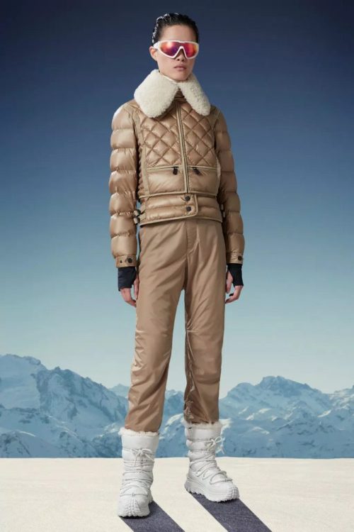 chaviere short down jacket women camel beige moncler